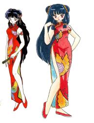 Rule 34 | 1girl, black hair, china dress, chinese clothes, dress, long hair, official art, ranma 1/2, shampoo (ranma 1/2), sidelocks, solo, standing, takahashi rumiko