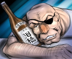 1boy alcohol ashita_no_joe bald eyepatch male_focus okano_hajime old old_man saliva solo tange_danpei tears