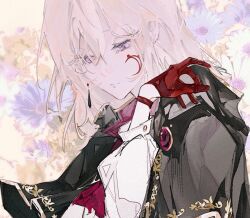 Rule 34 | 1girl, aver (yumenokessho), bang dream!, bang dream! it&#039;s mygo!!!!!, black capelet, blonde hair, capelet, chinese commentary, closed mouth, commentary request, doloris (bang dream!), earrings, hair between eyes, jewelry, long sleeves, medium hair, misumi uika, purple eyes, red eyes, solo, yi chuan xian hua, yumenokessho