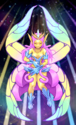 absurdres beam_of_light breasts cleavage crown crystal empress_of_light fairy fairy_wings highres light long_hair night night_sky pink_hair rainbow_gradient sky tagme terraria wings