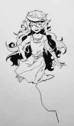 Rule 34 | 1other, androgynous, badai, bare shoulders, bridal gauntlets, cropped legs, floating clothes, hair between eyes, hakama, hakama short skirt, hakama skirt, hand on own hip, happy, highres, japanese clothes, len&#039;en, long hair, looking at viewer, lower teeth only, maid headdress, messy hair, nib pen (medium), nostrils, open mouth, other focus, pen (medium), single bare arm, single bridal gauntlet, skirt, smile, solo, taira no fumikado, tank top, teeth, traditional media, very long hair, wind