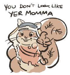 1boy animal_ears buck_teeth buddy_fairchild claws commentary english_text highres khwany_kawawii looking_at_viewer male_focus pointing pointing_at_viewer reverse:1999 smile squirrel_boy squirrel_ears squirrel_tail tail teeth whiskers white_background