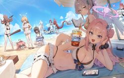 6+girls absurdres ahoge airi_(blue_archive) alternate_costume alternate_hairstyle animal animal_ears animal_on_head bare_arms bare_shoulders baseball_bat beach bikini black_bikini black_hair blonde_hair blue_archive blue_bikini blue_eyes blue_flower blue_jacket blush book breasts brown_hair carrying carrying_person cat_ears cat_girl cat_tail cleavage closed_eyes closed_mouth colored_inner_hair dragon_horns dragon_tail drink eyewear_on_head flower frilled_bikini frills goggles hair_bun hair_flower hair_ornament hair_scrunchie highres holding holding_baseball_bat holding_book holding_drink horns jacket kazusa_(blue_archive) kikyou_(blue_archive) kikyou_(swimsuit)_(blue_archive) kokona_(blue_archive) kokukyukeo large_breasts long_hair low_twintails lying mika_(blue_archive) multicolored_hair multiple_girls multiple_tails nagisa_(blue_archive) nagusa_(blue_archive) nagusa_(swimsuit)_(blue_archive) natsu_(blue_archive) ocean octopus official_alternate_costume official_alternate_hairstyle on_head on_side open_mouth parted_bangs pink_hair ponytail purple-tinted_eyewear purple_hair red_hair reijo_(blue_archive) renge_(blue_archive) renge_(swimsuit)_(blue_archive) scrunchie short_hair side_ponytail sidelocks single_side_bun squatting swimsuit tail thigh_strap tinted_eyewear twintails two-tone_hair two_tails very_long_hair white_bikini white_hair white_scrunchie yellow_bikini yellow_eyes yoshimi_(blue_archive) yukari_(blue_archive) yukari_(swimsuit)_(blue_archive)