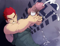 Rule 34 | 1boy, abs, cum, male focus, muscular, penis, red hair, solo, tagme, testicles, uncensored, weapon, winemvee, wink