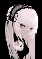 1girl absurdres black_background cropped_torso hairband highres long_hair looking_at_viewer majinno portrait rozen_maiden solo spot_color suigintou white_hair