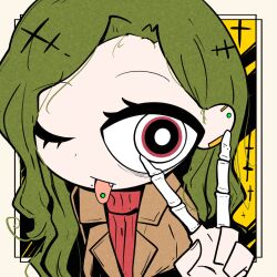 Rule 34 | 1girl, green hair, highres, one eye closed, piercing, rumford, tagme, tongue, tongue out, tongue piercing, v, wink