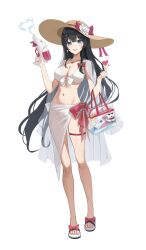absurdres bag bikini black_hair blue_eyes bow braid breasts cape cellphone cleavage earrings finger_heart flower_earrings haedungi_(shirayuki_hina) hair_bow hair_ornament handbag hat hat_ornament heart heart_hair_ornament heart_necklace highres holding holding_water_gun jewelry large_breasts long_hair lotion navel necklace phone red_bow sandals see-through_bag see-through_cape shirayuki_hina simple_background single_braid single_earring smartphone stellive stuffed_animal stuffed_toy sunj000 sunscreen swim_ring swimsuit thigh_strap veil virtual_youtuber waist_cape water_gun white_background white_bikini white_cape white_veil wide_brim