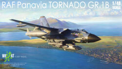 aircraft airplane bomb box_art cloud dated explosive fighter_jet great_wall_hobby highres jeffholy military_vehicle motor_vehicle no_humans ocean painting_(medium) panavia_tornado_(aircraft) port royal_air_force signature traditional_media water