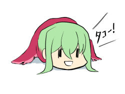 1girl aishuu_hebiko artist_request chibi green_hair jack-o&#039;_challenge jewelry long_hair meme octopus_girl parody simple_background smile solo stretching taimanin_(series) taimanin_rpgx tentacles thighlet top-down_bottom-up translation_request what white_background