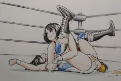 2girls artist_request catfight fainted fainting multiple_girls peeing tagme unconscious wrestling