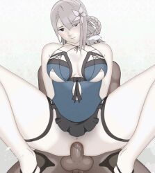 1boy 1girl anal animated animated_gif anus blush bouncing_breasts breasts clothed_female_nude_male grey_hair hetero high_heels kaine_(nier) large_breasts lingerie looping_animation lunar_tear negligee nier nier_(brother) nier_(series) no_panties nude paid_reward_available penis pussy reverse_upright_straddle sex sex_from_behind spread_legs teemu_taiga uncensored underwear