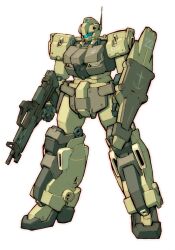 assault_rifle beam_rifle blue_visor char&#039;s_counterattack colored_lineart commentary_request earth_federation_space_forces energy_gun gun gundam jegan machinery mecha mecha_focus mobile_suit original radio_antenna redesign rifle robot science_fiction shield tessaku_ro weapon white_background