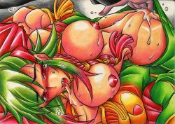 breasts green_hair huge_breasts red_eyes snk the_king_of_fighters xiao_lon