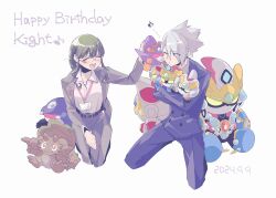 Rule 34 | 1boy, 1girl, absurdres, anosillus ii, anti (ssss.gridman), black hair, braid, breasts, character doll, closed eyes, earrings, formal clothes, glasses, grabbing another&#039;s ass, grey hair, gridknight (ssss.gridman), gridman (character), gridman (ssss), gridman universe, gridman universe (film), gridman universe fighter, groping, highres, jacket, jewelry, long hair, long sleeves, one eye closed, open mouth, red eyes, shirt, short hair, smile, stuffed toy, suit, sukoshi semashi, white shirt