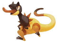 animal_focus black_eyes bluekomadori bright_pupils full_body gen_6_pokemon heliolisk nintendo no_humans open_mouth pokemon pokemon_(creature) simple_background solo tongue tongue_out white_background white_pupils