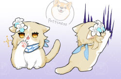 animal_focus animalization cat flower genshin_impact highres lumine_(genshin_impact) multiple_views no_humans pottsness scarf scratching tongue tongue_out white_flower yellow_eyes