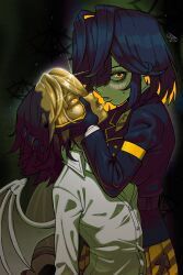 absurdres gold highres joecanvas kiss midas_(vtuber) petrification tagme