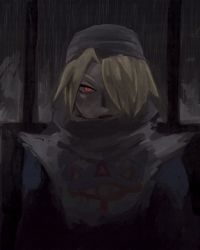 1girl blonde_hair dark-skinned_female dark_skin female_focus goma_tonbi looking_at_viewer nintendo red_eyes reverse_trap sheik solo surcoat the_legend_of_zelda the_legend_of_zelda:_ocarina_of_time turban