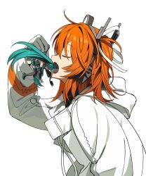 2girls a.i._voice absurdres adachi_rei aqua_hair black_sleeves closed_eyes detached_sleeves giant giantess grey_shirt hatsune_miku highres imminent_vore jacket long_hair multiple_girls natwjeq open_mouth orange_hair shirt simple_background twintails upper_body utau very_long_hair vocaloid vore white_background white_jacket