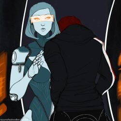 animated animated_gif commander_shepard commander_shepard_(female) edi_(mass_effect) joker_(mass_effect) leaning_on_person mass_effect_(series) n7_hoodie robot ryuuna tumblr tumblr_username