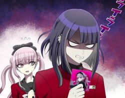 1boy 1girl angry animated brother_and_sister colorful_background ear_piercing matching_hair/eyes piercing pink_eyes pink_hair siblings simple_background tagme the_hundred_line_-last_defense_academy- tsukumo_ima tsukumo_kako twins twintails video