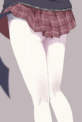 1girl black_wings blue_archive commentary_request facing_away grey_background halo highres kayoko_(blue_archive) kneepits low_wings lower_body multiple_views panties pleated_skirt ponytail red_skirt simple_background single_wing skirt solo thighs unamaso underwear white_panties wings