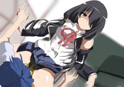 absurdres black_hair date_a_live femdom golden_shower highres panties pee peeing peeing_self red_eyes school_uniform tokisaki_kurumi underwear watterywinter