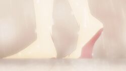 1girl 9-nine- animated anime_screenshot bath bathroom breasts completely_nude feet grey_hair groin hand_on_own_stomach highres long_hair medium_breasts navel niimi_sora nude out-of-frame_censoring purple_eyes showering sidelocks sound stomach tagme video water wet