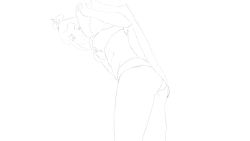 1girl absurdres avatar:_the_last_airbender avatar_legends azula caught female_focus from_below highres looking_at_viewer monochrome simple_background standing underwear undressing voyeurism