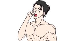 1boy 1girl animated artist_request bed bed_sheet bedroom black_hair blanket eren_yeager green_eyes highres long_hair looking_at_another lying meme muscular muscular_male on_back on_side open_mouth pieck_finger shingeki_no_kyojin simple_background sound surprised video waking_up wavy_hair white_background yawning