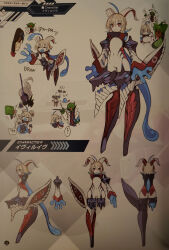 1boy 2girls absorption absurdres alien blaster_master_zero blaster_master_zero_3 breast_envy breast_expansion breasts cleavage concept_art covered_navel evil_eve_(blaster_master_zero_3) highres japanese_text jason_frudnick kanna_(blaster_master_zero) large_breasts leibniz monster_girl multiple_girls navel official_art plant_girl slime_(substance) slime_girl small_breasts tail vore