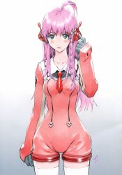 Rule 34 | 1girl, absurdres, ahoge, breasts, buster machine 7, gainax, green eyes, highres, long hair, looking at viewer, medium breasts, necktie, nono (top wo nerae 2!), official art, pink hair, sadamoto yoshiyuki, solo, top wo nerae! (series), top wo nerae 2!, traditional media