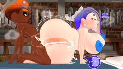 3d absurdres age_difference ahegao all_fours ass blue_hair blue_nipples bouncing_breasts breasts brick_wall colored_nipples cum cum_in_pussy cum_in_womb cum_on_bed dark-skinned_male dark_skin doggystyle hands_on_bed highres huge_ass huge_breasts huge_penis impregnation interracial leviantanre motion_lines nintendo octoling_boy octoling_player_character orange_hair ovum ovum_with_heart penis profanity sex sex_from_behind shiver_(splatoon) shota sound_effects sperm_cell splatoon_(series) steam tentacle_hair x-ray