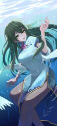Rule 34 | 1girl, absurdres, akanegasaki sora, china dress, chinese clothes, dress, ever 17, flower, green eyes, green hair, highres, long hair, open mouth, pelvic curtain, rose, side slit, smile, solo, underwater, very long hair, yaki tai