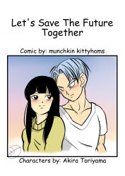 Rule 34 | 1boy, 1girl, black eyes, black hair, blush, couple, dragon ball, dragon ball super, happy, highres, long hair, mai (future) (dragon ball), munchkin kittyhams, smile, trunks (dragon ball), trunks (future) (dragon ball), uncensored