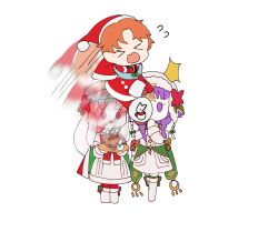 &gt;_&lt; 1boy 2girls :o animated animated_gif artur_(fire_emblem) artur_(silver_saint)_(fire_emblem) blinking closed_eyes coat dress fire_emblem fire_emblem:_the_sacred_stones fire_emblem:_three_houses fire_emblem_heroes highres holding holding_plate lute_(fire_emblem) lute_(winter)_(fire_emblem) lysithea_von_ordelia lysithea_von_ordelia_(winter) multiple_girls nintendo open_mouth plate purple_hair red_coat sasaki_(dkenpisss) short_hair snow_globe surprised white_dress white_hair yule_log_(cake)