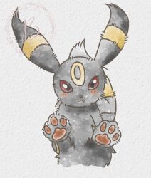 animal_focus baya_(sakura_mint) black_eyes black_fur blush closed_mouth colored_sclera gen_2_pokemon looking_at_viewer nintendo no_humans pawpads pokemon pokemon_(creature) pokemon_focus red_sclera simple_background smile tail umbreon