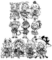 Rule 34 | 6+girls, animal ears, cat, chibi, clenched hand, crown, dress, elira pendora, elira pendora (1st costume), enna alouette, ethyria, everyone, finana ryugu, finana ryugu (1st costume), fins, fish girl, flower, fox ears, fox girl, gloves, greyscale, hair flower, hair ornament, hair over one eye, hands on own hips, hat, head fins, head wings, japanese clothes, kimono, lazulight, long sleeves, low wings, lucie (millie parfait), millie parfait, monochrome, multiple girls, multiple tails, nijisanji, nijisanji en, nina kosaka, obsydia, off shoulder, one eye covered, open mouth, overall shorts, overalls, petra gurin, pomu rainpuff, reimu endou, rose, rosemi lovelock, selen tatsuki, short sidetail, single glove, skirt, sleeves past fingers, sleeves past wrists, streaking, sumiya nadateru, sweater, tail, v-shaped eyebrows, virtual youtuber, wings, witch hat