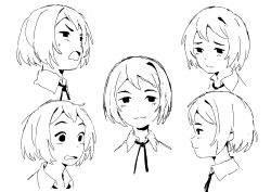 1girl absurdres blush closed_mouth collared_shirt greyscale highres kinokohead2121 looking_at_viewer monochrome multiple_expressions multiple_views open_mouth original profile shirt short_hair smile sweat