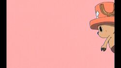 1boy animated animated_gif antlers_through_headwear black_eyes black_pants cotton_ball deer_boy drooling full_body furry furry_male hat hooves jumping mouth_drool one_piece pants pillarboxed pink_background pink_hat qin_(7833198) solo sparkle sparkling_eyes tony_tony_chopper