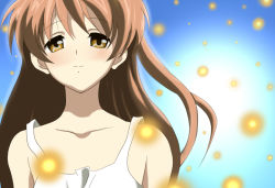Rule 34 | 00s, brown eyes, brown hair, clannad, close-up, dress, girl from the illusionary world, long hair, miracle (miracle1980), solo, sparkle