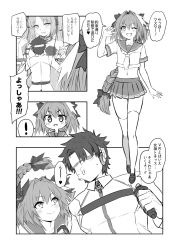 Rule 34 | !, &gt;:), &gt;:d, &gt;;d, 2boys, :d, ;d, astolfo (fate), astolfo (sailor paladin) (fate), braid, chibi, closed mouth, collarbone, collared shirt, comic, commentary request, controller, fang, fate/grand order, fate/hollow ataraxia, fate (series), fujimaru ritsuka (male), full body, game controller, goggles, greyscale, hair between eyes, hair intakes, hair ribbon, hand up, hands up, head-mounted display, heart, holding, loafers, long hair, looking at another, male focus, midriff, miniskirt, monochrome, multicolored hair, multiple boys, navel, neckerchief, official alternate costume, one eye closed, open mouth, pleated skirt, puckered lips, ribbon, school uniform, serafuku, shirt, shoes, short sleeves, single braid, skirt, smile, speech bubble, spoken exclamation mark, spoken heart, standing, stheno (fate), streaked hair, sweat, talking, television, thighhighs, translated, trap, v-shaped eyebrows, very long hair, virtual reality, w, walking, yapo (croquis side), zettai ryouiki