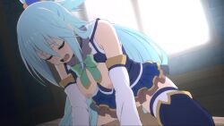 1boy 1girl animated aqua_(konosuba) aroused assertive_female audible_speech blue_hair boots bouncing_breasts breasts breasts_out closed_eyes clothed_female_nude_male clothed_sex cowgirl_position fray_arts girl_on_top h264_(codec) hetero highres huge_filesize kono_subarashii_sekai_ni_shukufuku_wo! large_breasts looping_animation medium_breasts moaning narrow_waist nipples no_panties nude official_style sex sound spread_legs straddling tagme thigh_boots thighhighs vaginal video