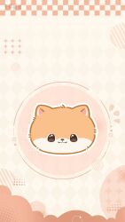 absurdres animal_focus argyle_background artist_request brown_eyes circle closed_mouth copyright_name dog floof_(infinity_nikki) halftone head_only highres infinity_nikki logo nikki_(series) no_humans notice_lines official_art official_wallpaper outline second-party_source shiba_inu smile solo sparkle white_background white_outline