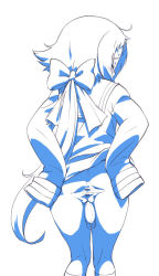 Rule 34 | 1futa, anus, ass, blush, calpara, closed eyes, futanari, long hair, long sleeves, mikakunin de shinkoukei, mitsumine mashiro, monochrome, penis, pussy, simple background, solo, spread anus, spread pussy