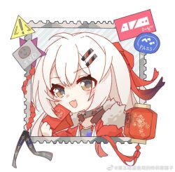 1girl coat girls&#039;_frontline hongbao lantern long_hair long_sleeves open_mouth red_coat solo svd_(girls&#039;_frontline) white_hair
