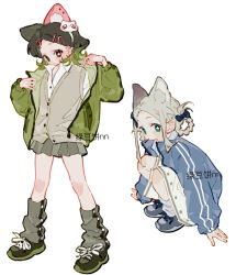 animal bad_tag blonde_hair braided cat collared food highres non-web_source pleated sweater