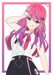 1girl ahoge blue_eyes braid esttea gradient_hair hair_ornament hair_ribbon hairclip highres idios jewelry kuramochi_meruto long_hair multicolored_hair nail_polish nijisanji pink_hair purple_hair red_hair ribbon ring shorts sleeveless virtual_youtuber