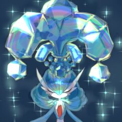 alternate_color blue_hair blue_skin closed_eyes colored_skin crystal gardevoir gen_3_pokemon long_hair lowres multicolored_skin nintendo oyama_yoihaya pokemon pokemon_(creature) shiny_pokemon sparkle terastallization two-tone_skin white_skin