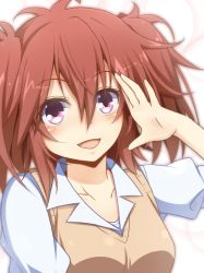 1girl akuma_no_riddle blush doria_(p_f_dolia) female_focus ichinose_haru long_hair looking_at_viewer purple_eyes red_hair short_hair smile solo